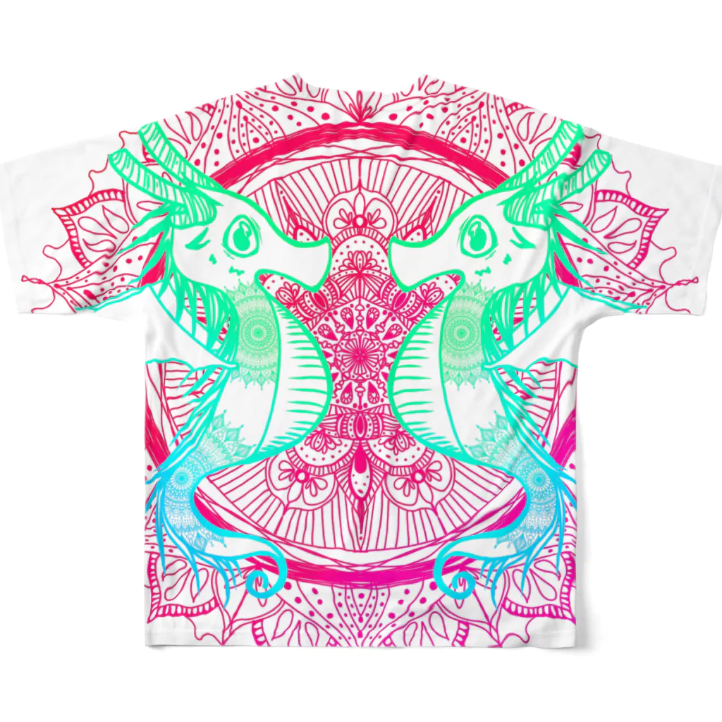 ﾈﾓﾌｨﾗのタツノオトシゴ 曼荼羅 白 All-Over Print T-Shirt :back