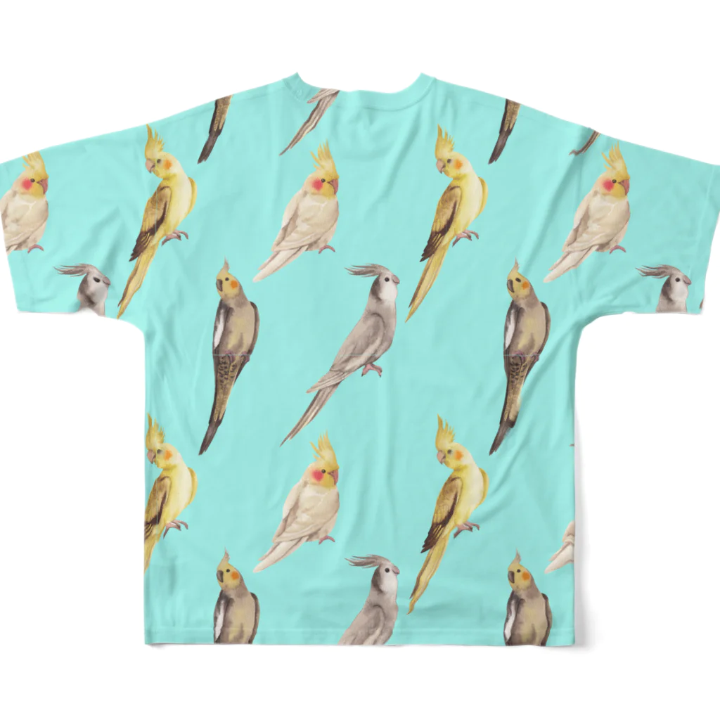 甘えん坊オカメインコのオカメインコいっぱい！ フルグラフィックTシャツの背面