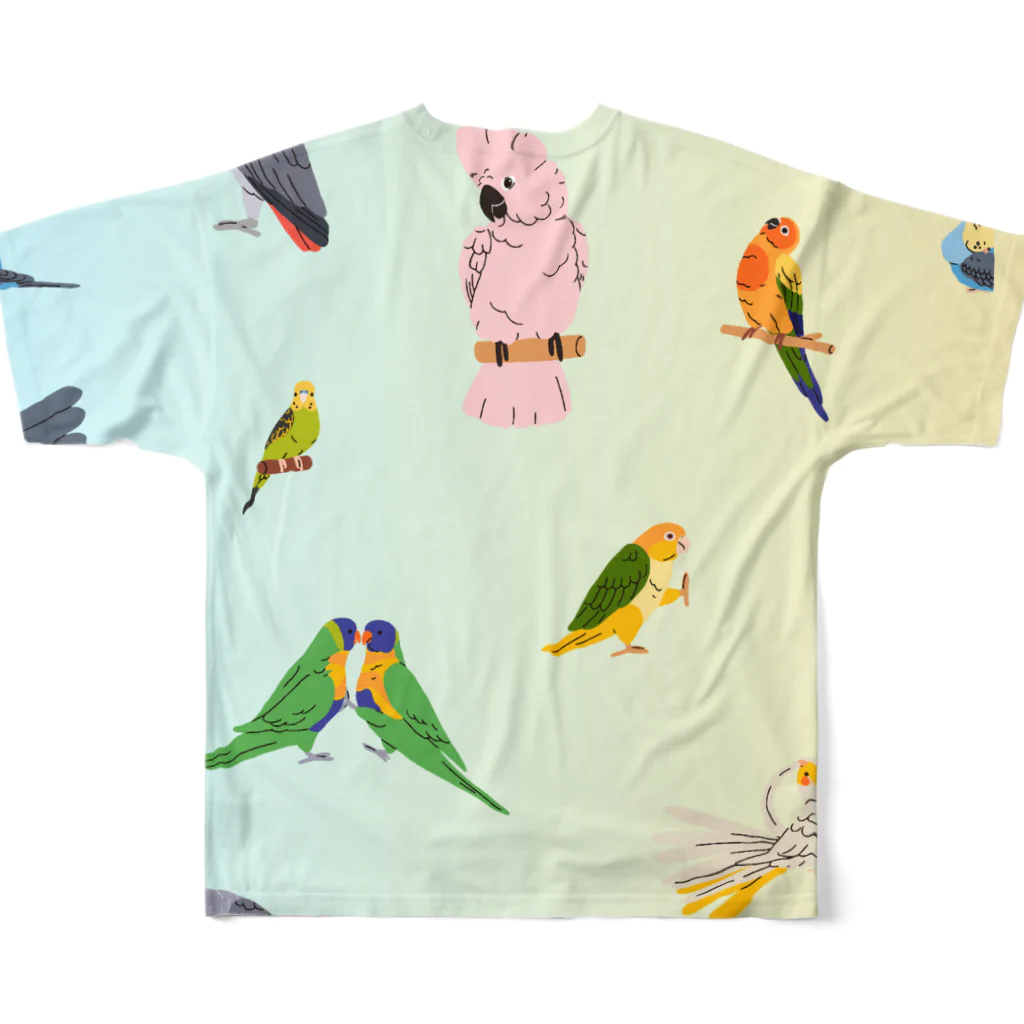 甘えん坊オカメインコのとにかくインコが好き！ フルグラフィックTシャツの背面