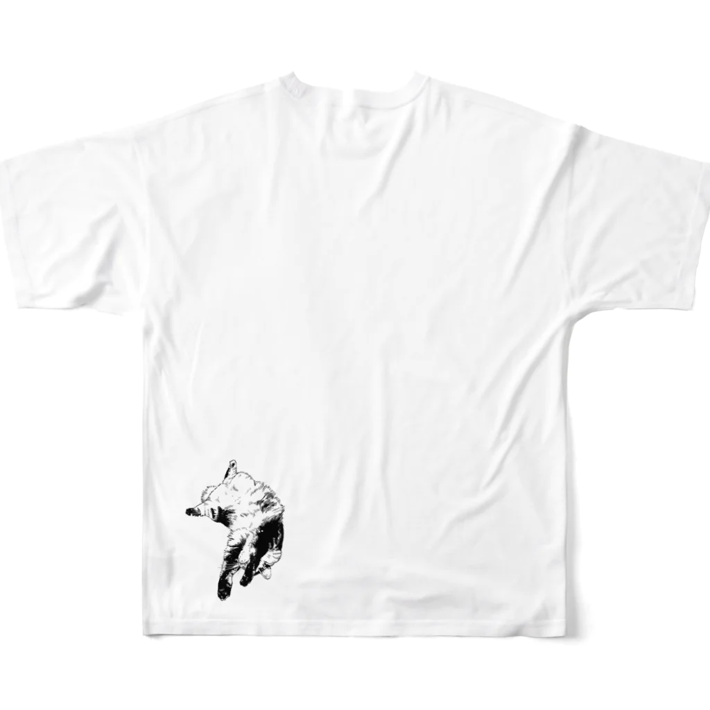 山崎ハルタの【背面プリントあり】見上げるキジトラ猫 フルグラフィックTシャツの背面