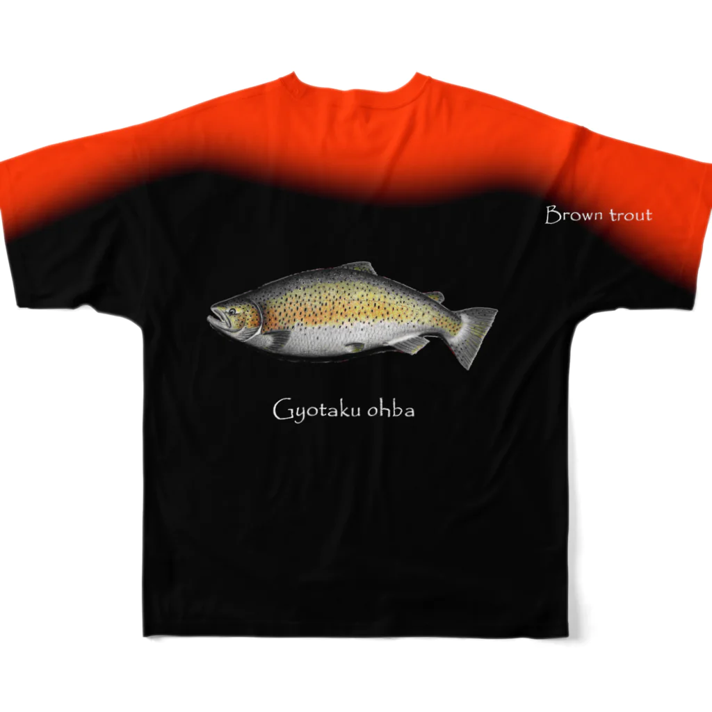 G-HERRINGのブラウントラウト（ Brown trout ）あらゆる生命たちへ感謝をささげます。 フルグラフィックTシャツの背面