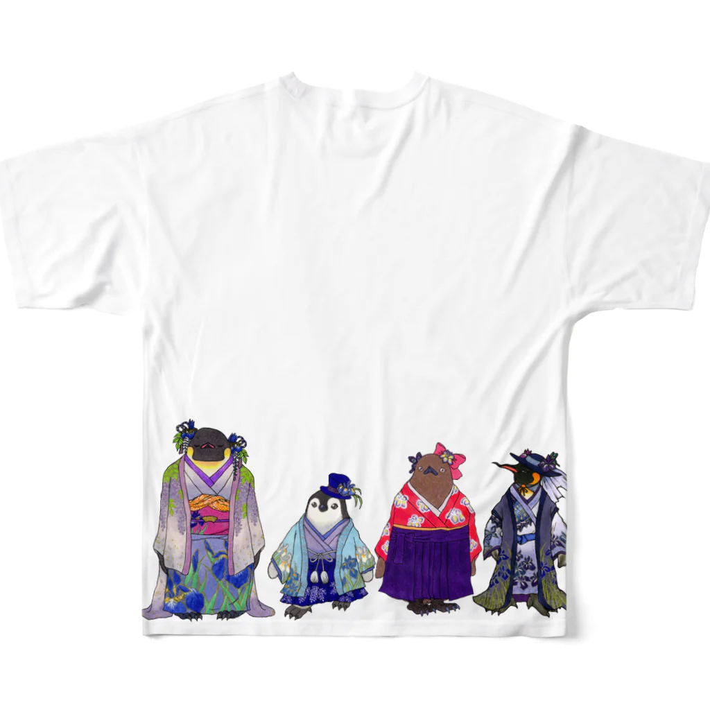 ヤママユ(ヤママユ・ペンギイナ)のいずれ菖蒲か杜若₋Aptenodytes Kimono Penguins- All-Over Print T-Shirt :back