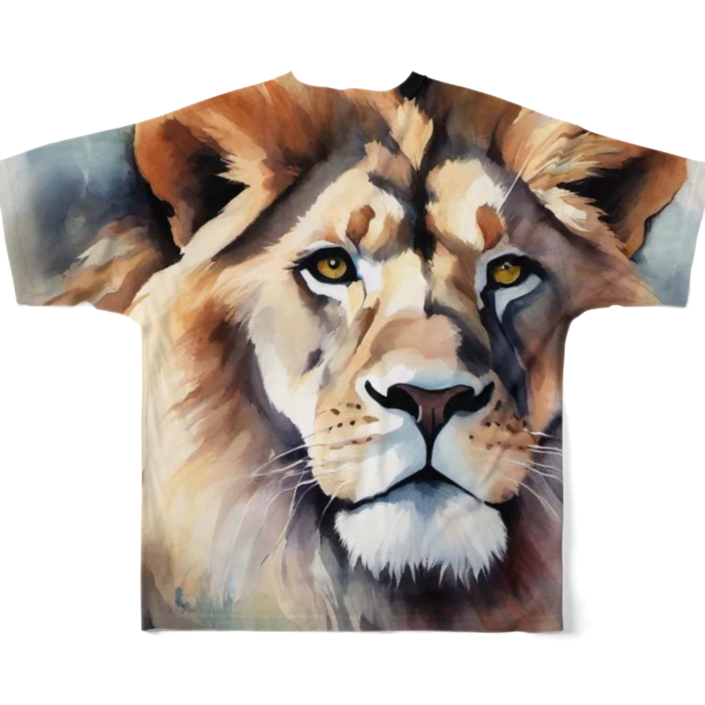animals lovingのライオン水彩画５ フルグラフィックTシャツの背面