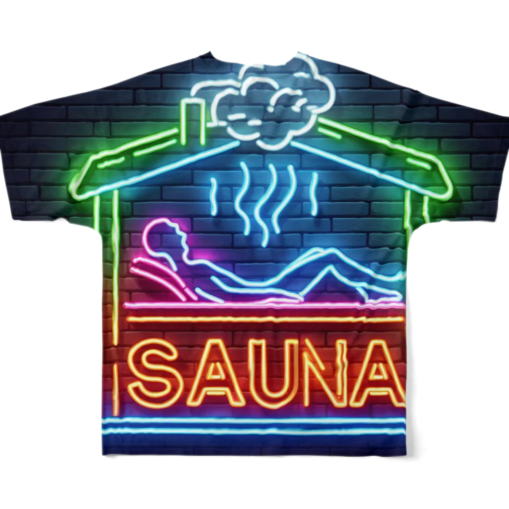 N SAUNA LOGOのネオン風サウナロゴ2 フルグラフィックTシャツの背面