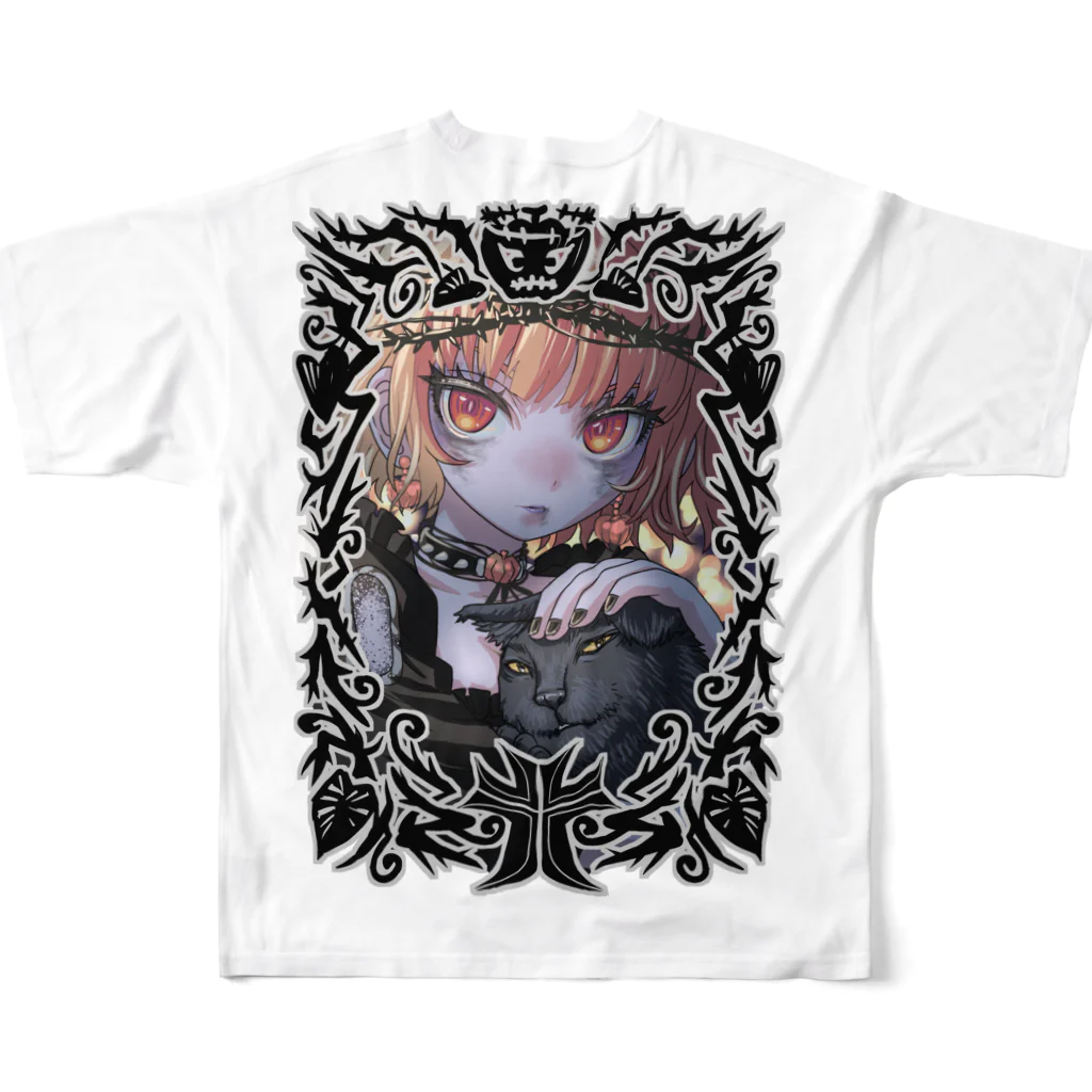 nya-mew（ニャーミュー）の最後のハロウィン(バックプリント) All-Over Print T-Shirt :back