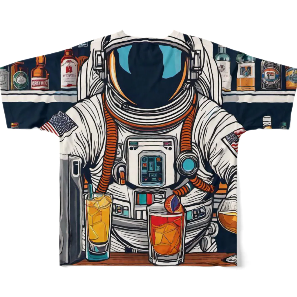宇宙開発デザイン科の宇宙飛行士のバーテンダー フルグラフィックTシャツの背面