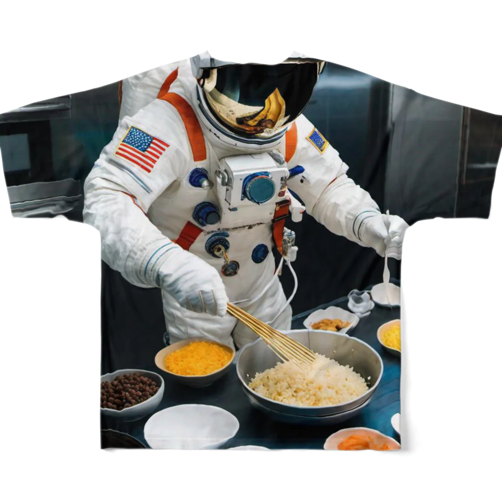 宇宙開発デザイン科のスペースクッキング炒飯編 フルグラフィックTシャツの背面