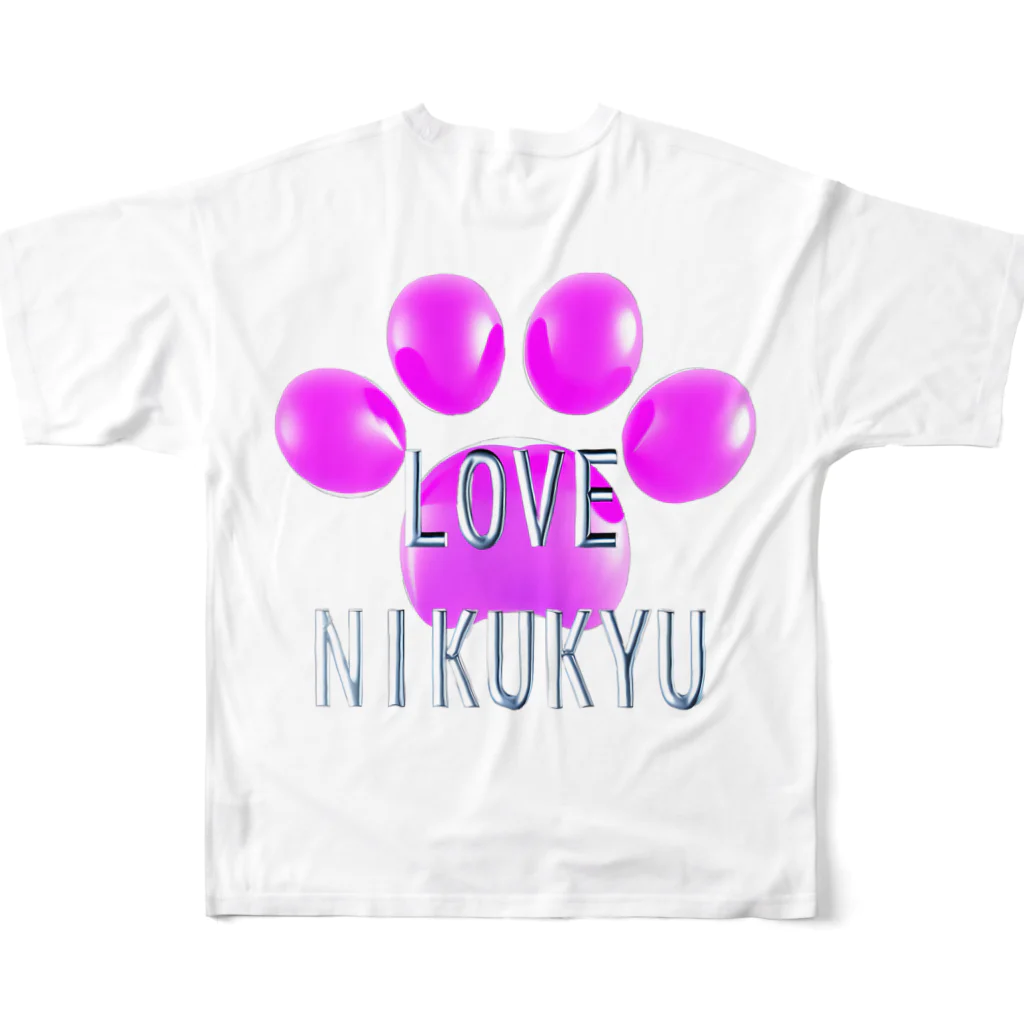 NIKUKYU LOVERのLOVE NIKUKYU -肉球好きさん専用 ピンクバルーン - フルグラフィックTシャツの背面