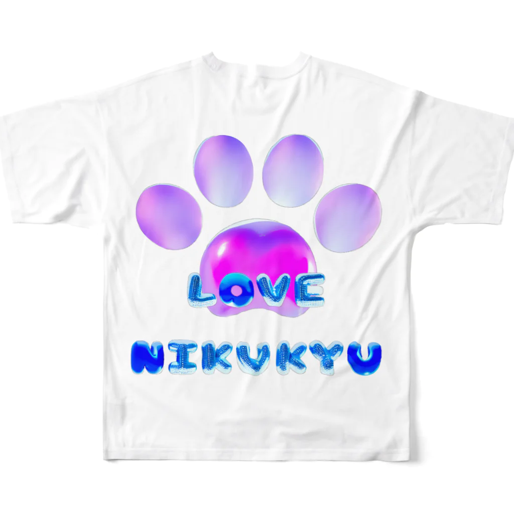 NIKUKYU LOVERのLOVE NIKUKYU -肉球好きさん専用 ブルーピンクバルーン - All-Over Print T-Shirt :back