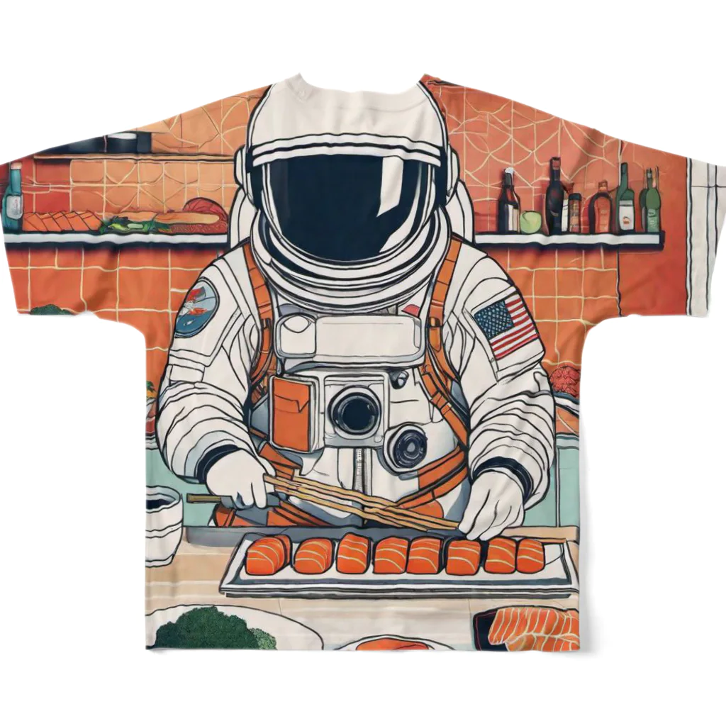 宇宙開発デザイン科のスペースクッキング 寿司編 All-Over Print T-Shirt :back