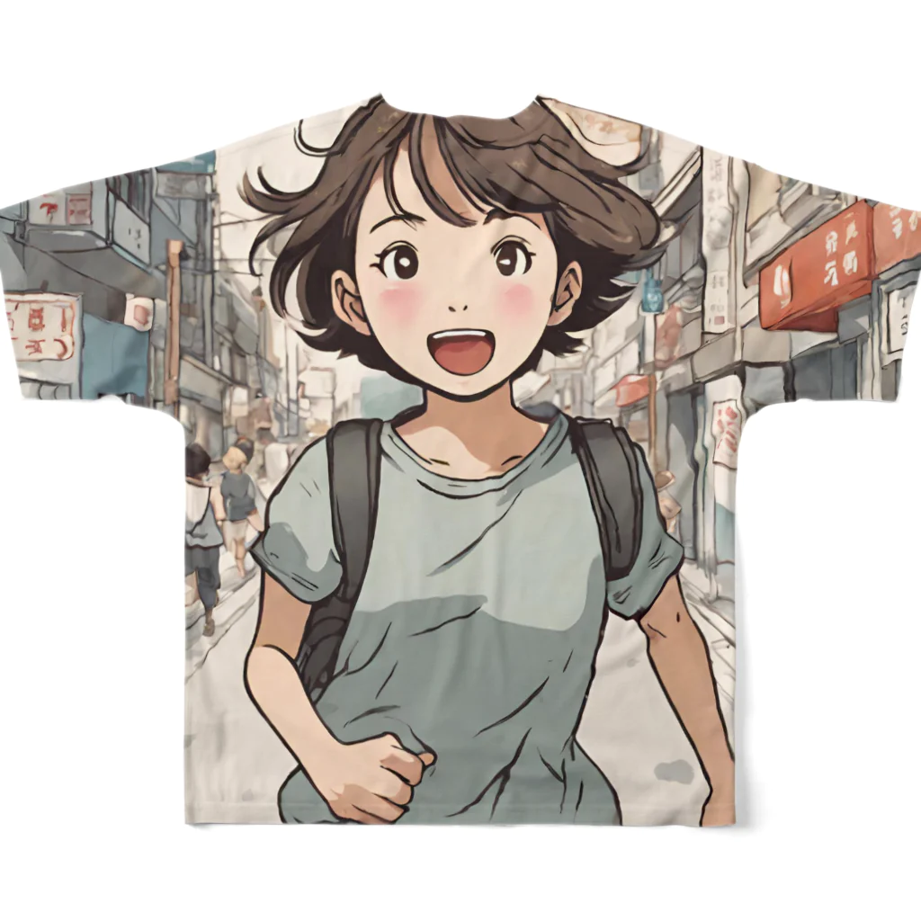 底辺の底辺好きな事を気ままに…。の走る元気な女の子 All-Over Print T-Shirt :back