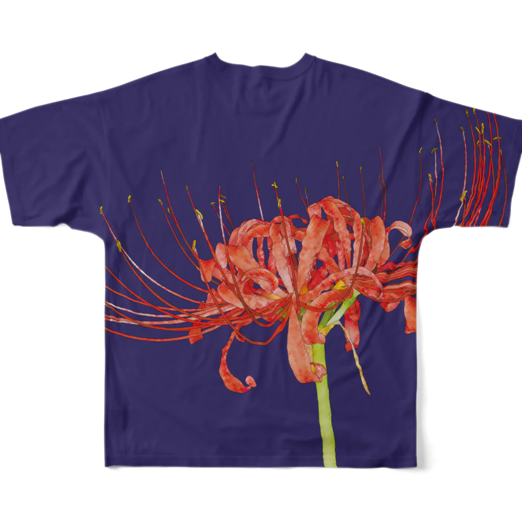 植物の絵師「洋子」の店の夕闇の彼岸花 フルグラフィックTシャツの背面