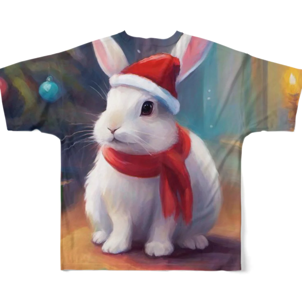 ruiruirのふわふわ白うさぎのクリスマス フルグラフィックTシャツの背面