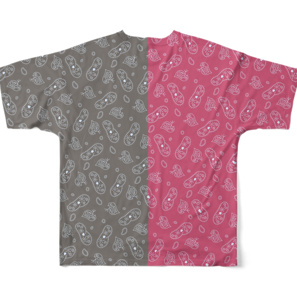 B-catの微生物パターン赤と灰_フルグラTシャツ All-Over Print T-Shirt :back