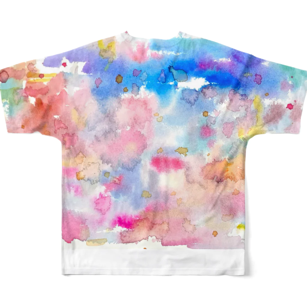 太陽のお散歩Café＠SUZURIの３色水彩のハートアート_きらめきの刻 All-Over Print T-Shirt :back