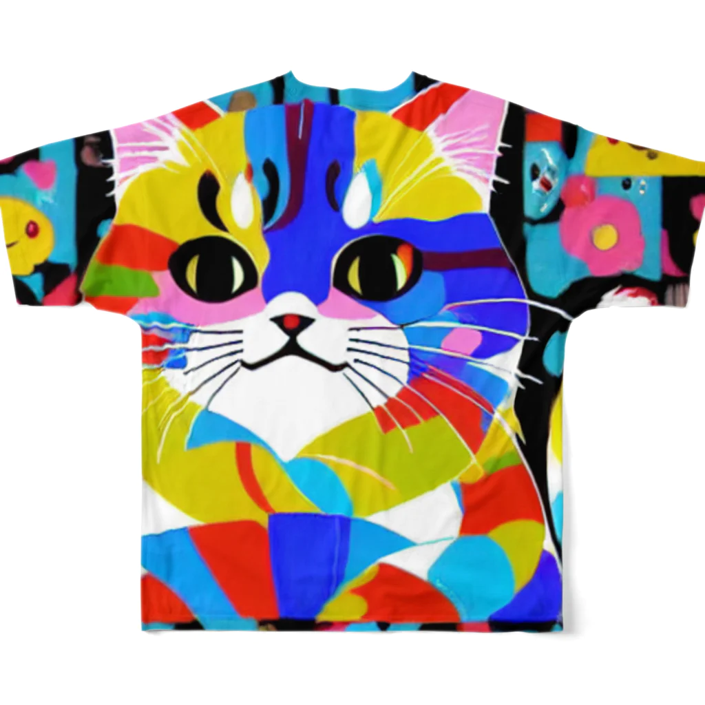 629_CAT_ARTのカラフルキャット フルグラフィックTシャツの背面