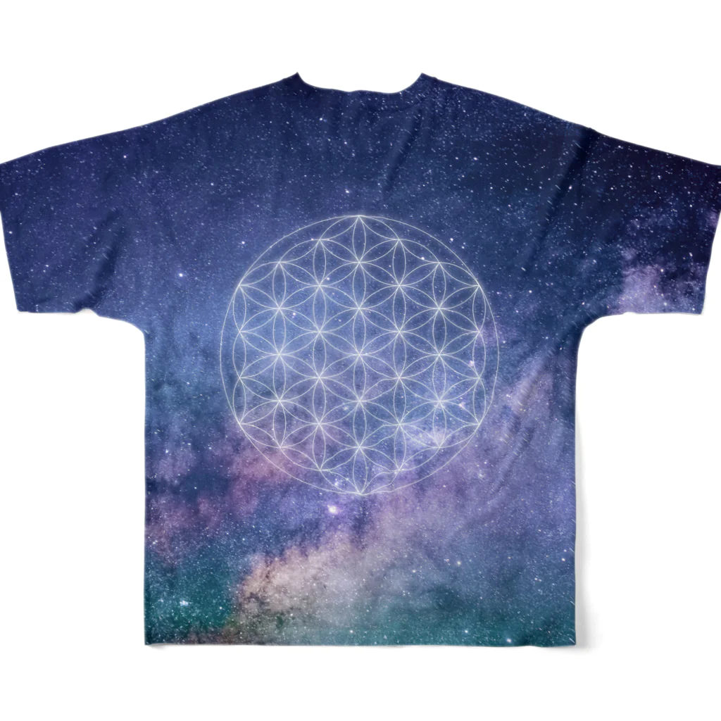 metao dzn【メタヲデザイン】の宇宙TEE001（神聖幾何学） All-Over Print T-Shirt :back