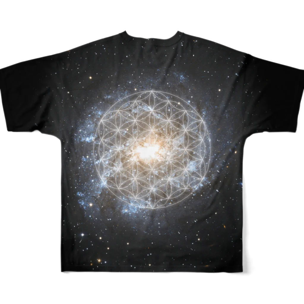 metao dzn【メタヲデザイン】の宇宙TEE003（神聖幾何学） All-Over Print T-Shirt :back