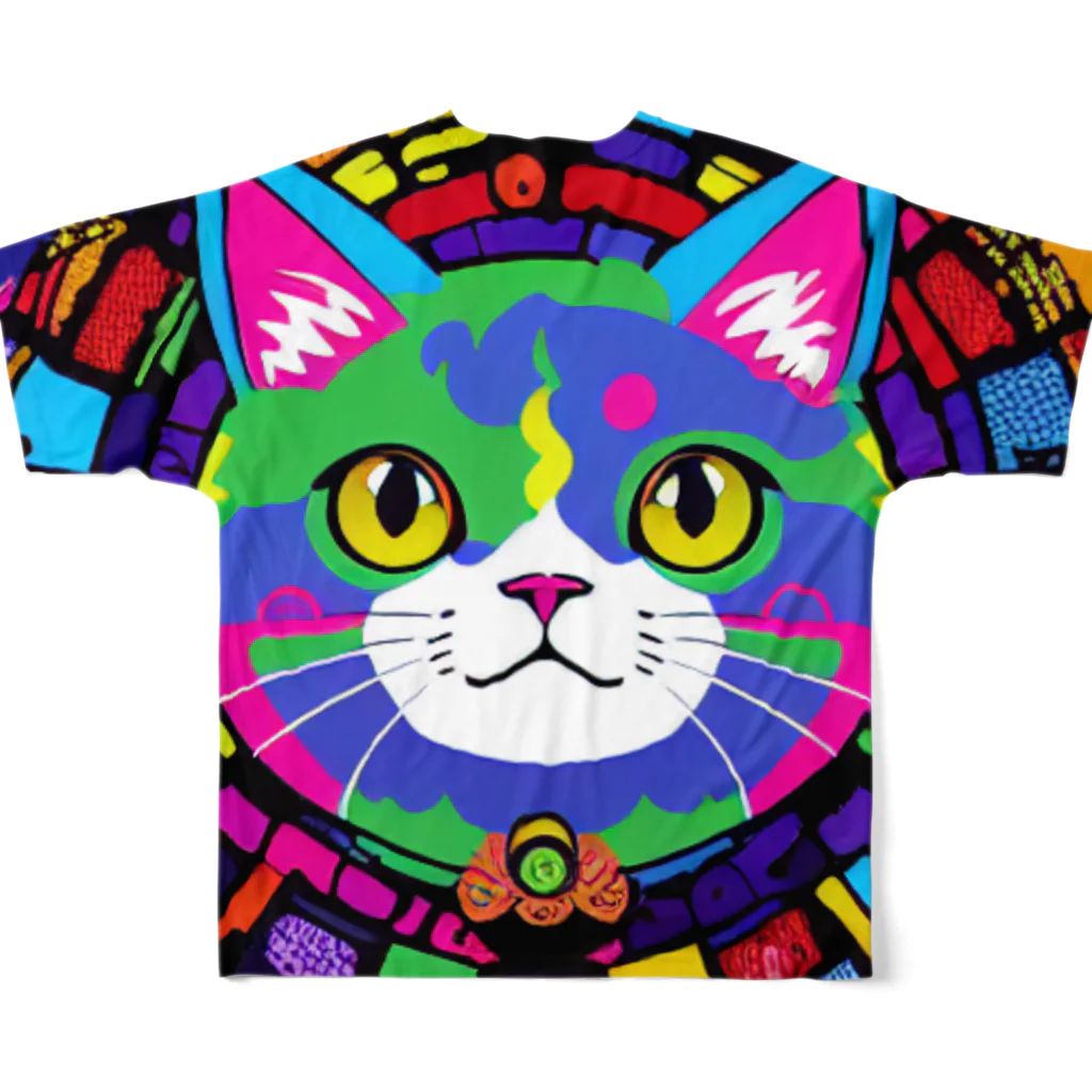 629_CAT_ARTのカラフルキャット All-Over Print T-Shirt :back