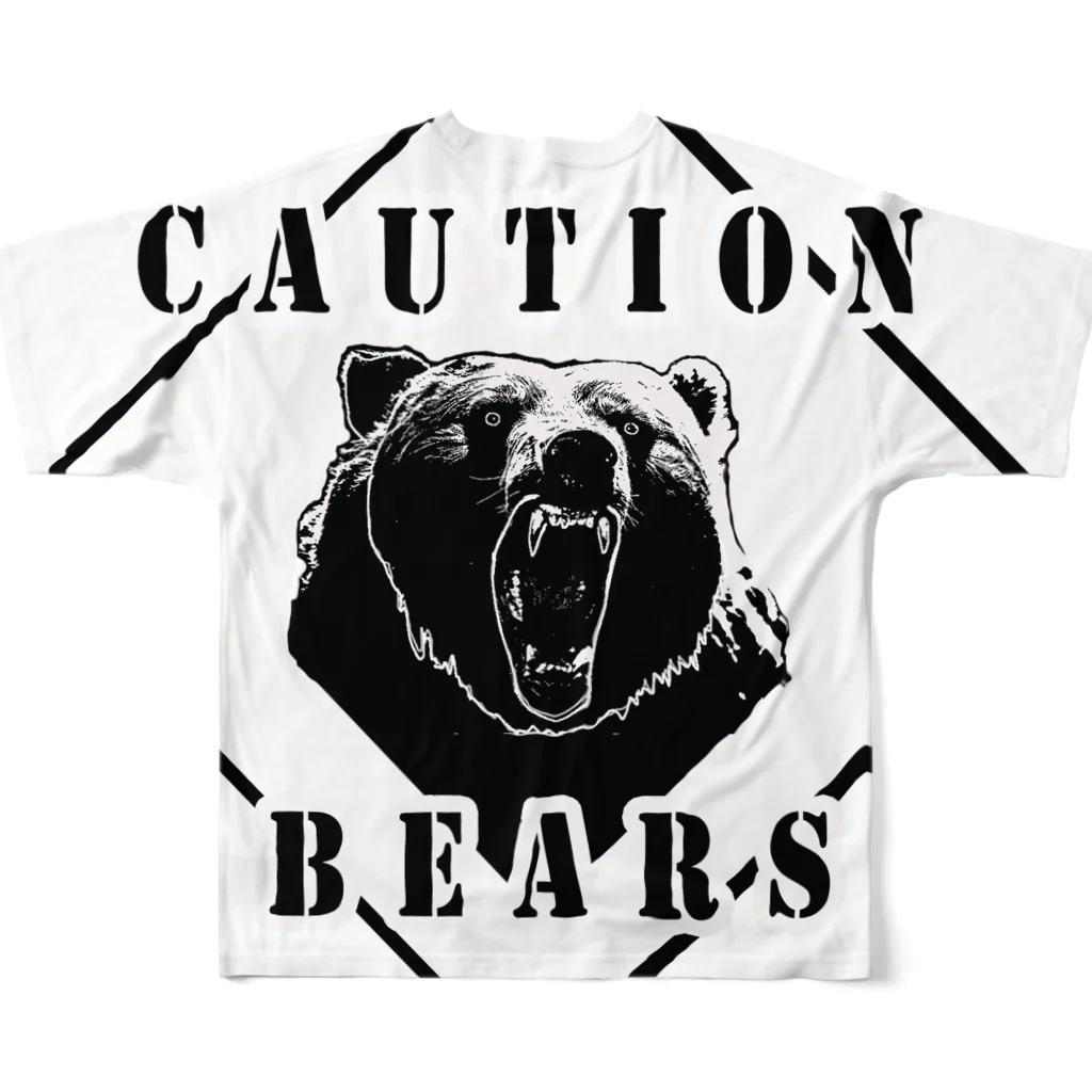 PALA's SHOP　cool、シュール、古風、和風、のCAUTION- Bear　ｗ１ フルグラフィックTシャツの背面