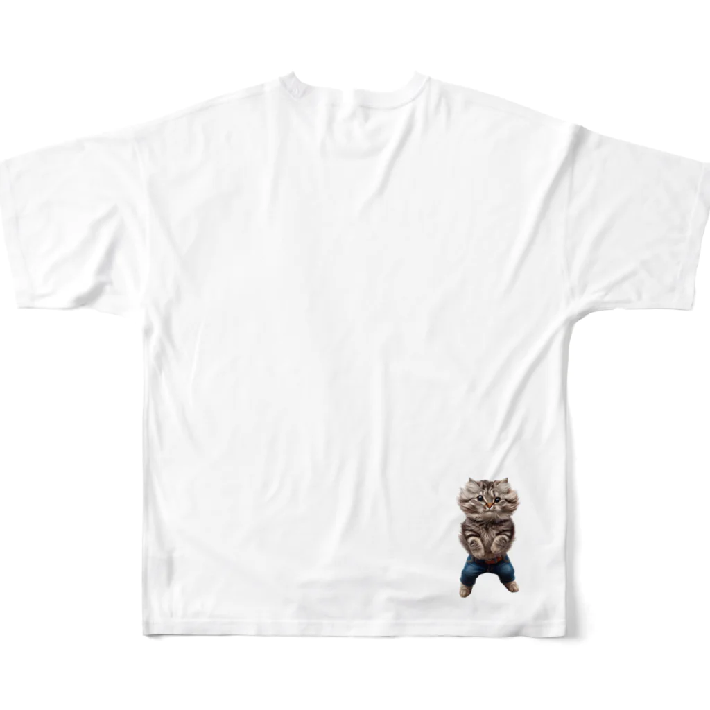 onzo_BGMのジーンズ×猫 All-Over Print T-Shirt :back