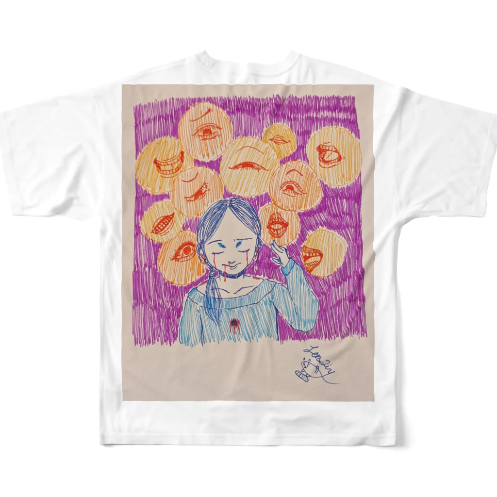 レニー専門宝箱の罵倒された血涙ちゃん グッズ フルグラフィックTシャツの背面