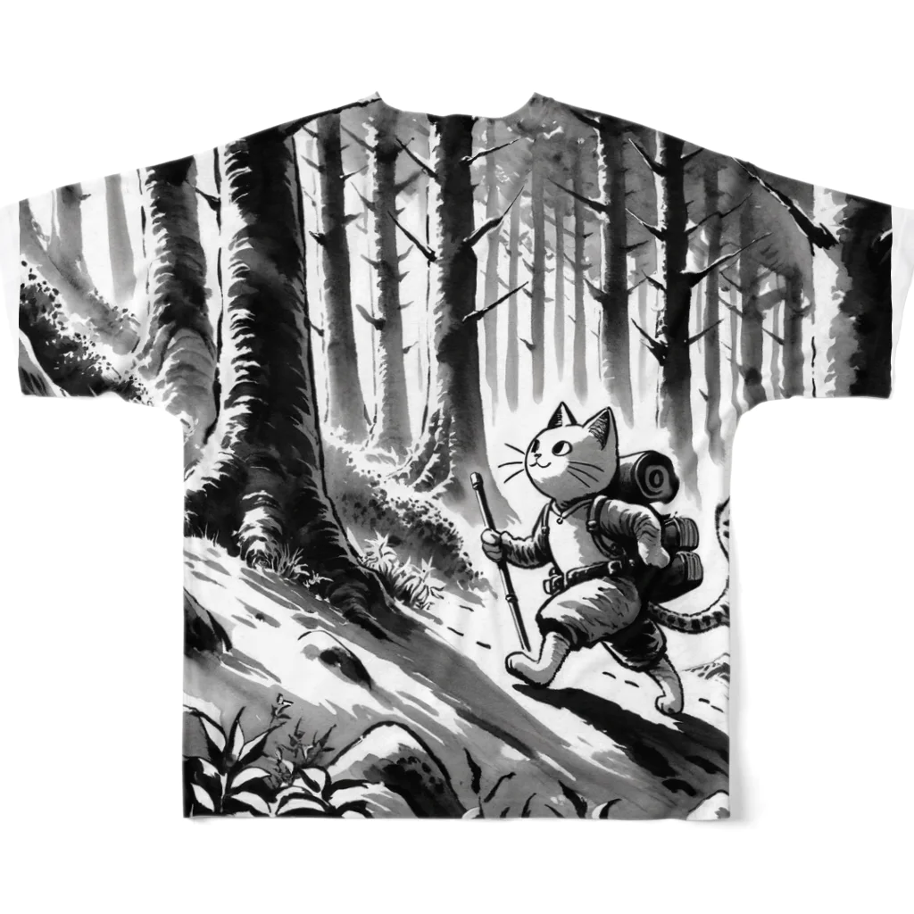 Aoyanicの水墨猫登山 フルグラフィックTシャツの背面