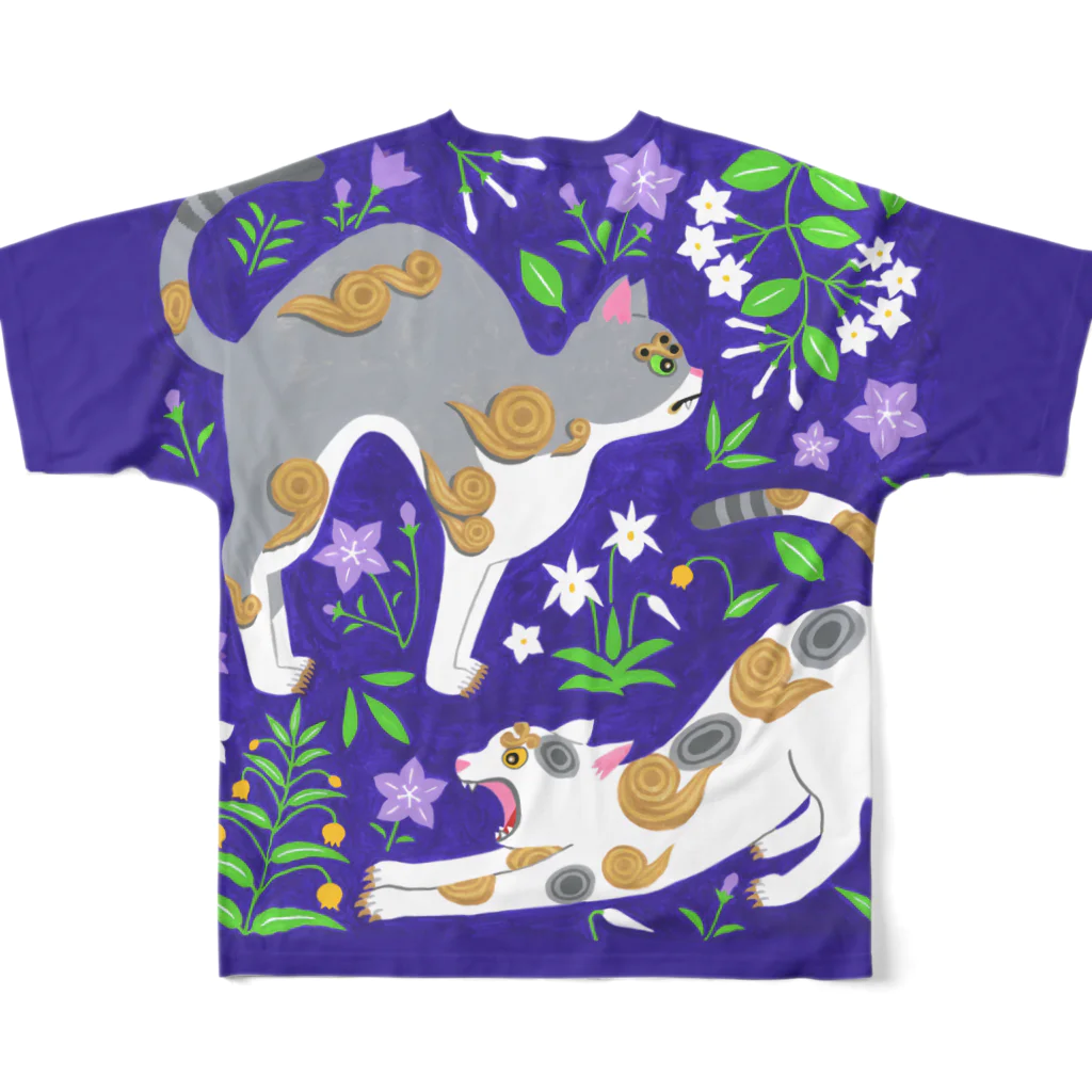 ワンこよみ時々ネコの守護猫　guardian cats フルグラフィックTシャツの背面