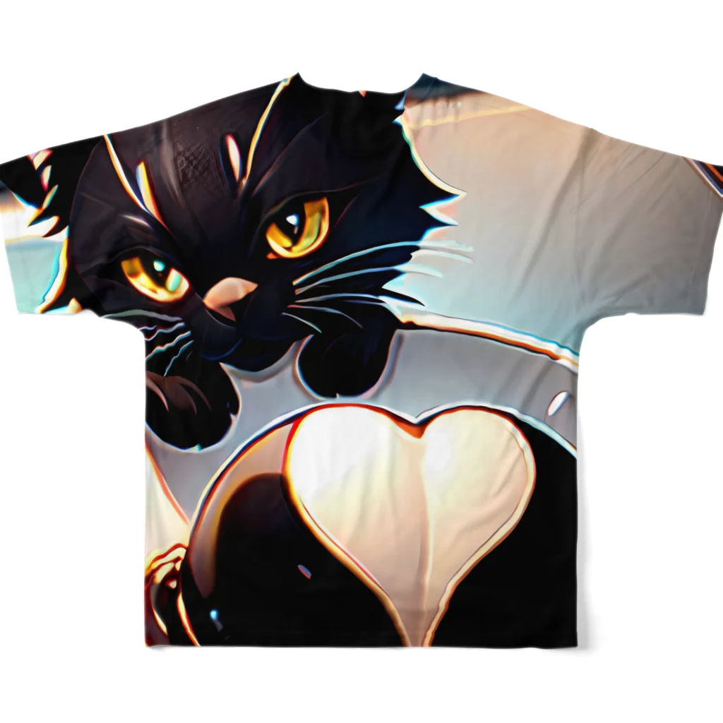 黒猫と珈琲のバレンタインに黒猫のチョコレートボムはいかが？ All-Over Print T-Shirt :back