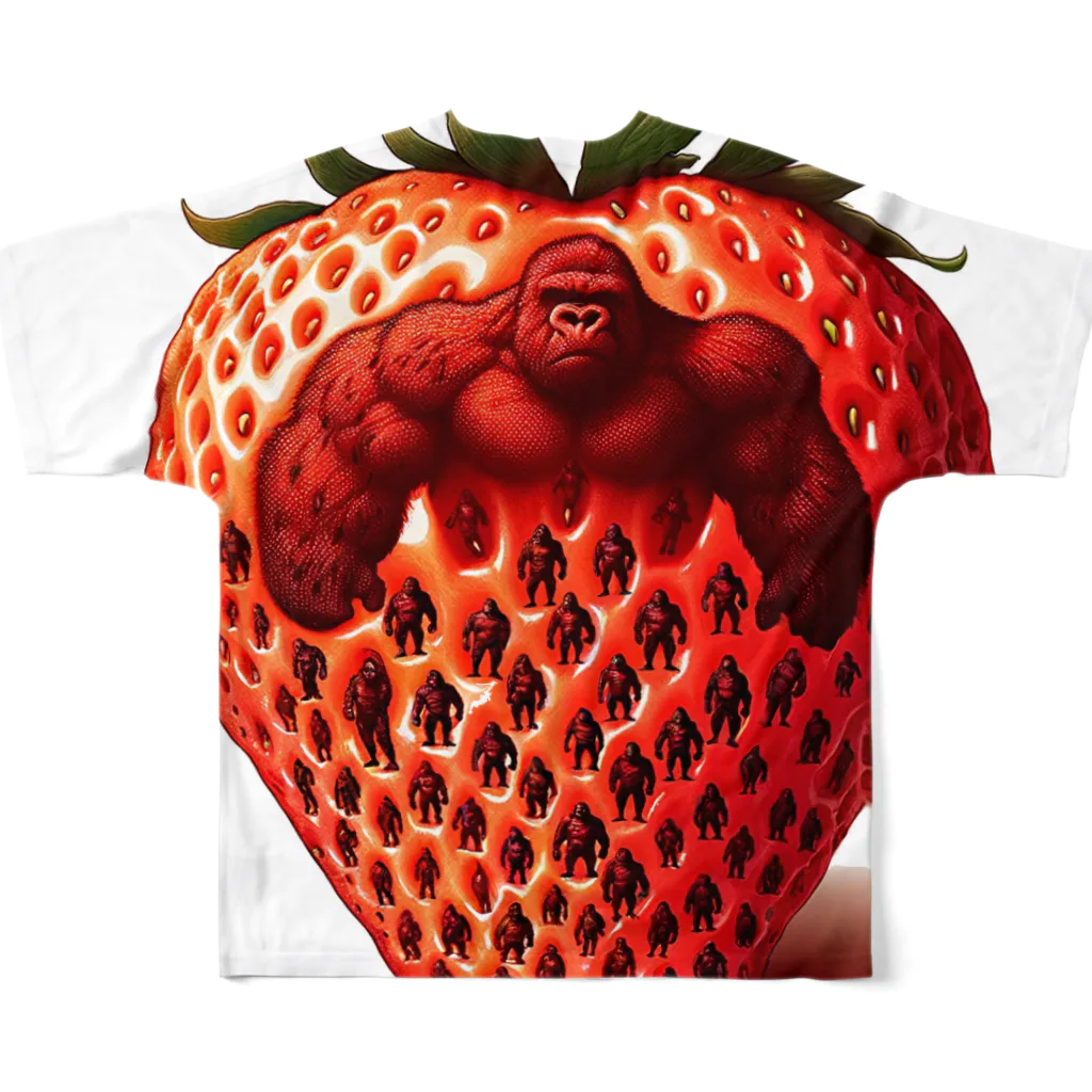 ゴリラショップのThe Mighty Gorilla Strawberry  All-Over Print T-Shirt :back