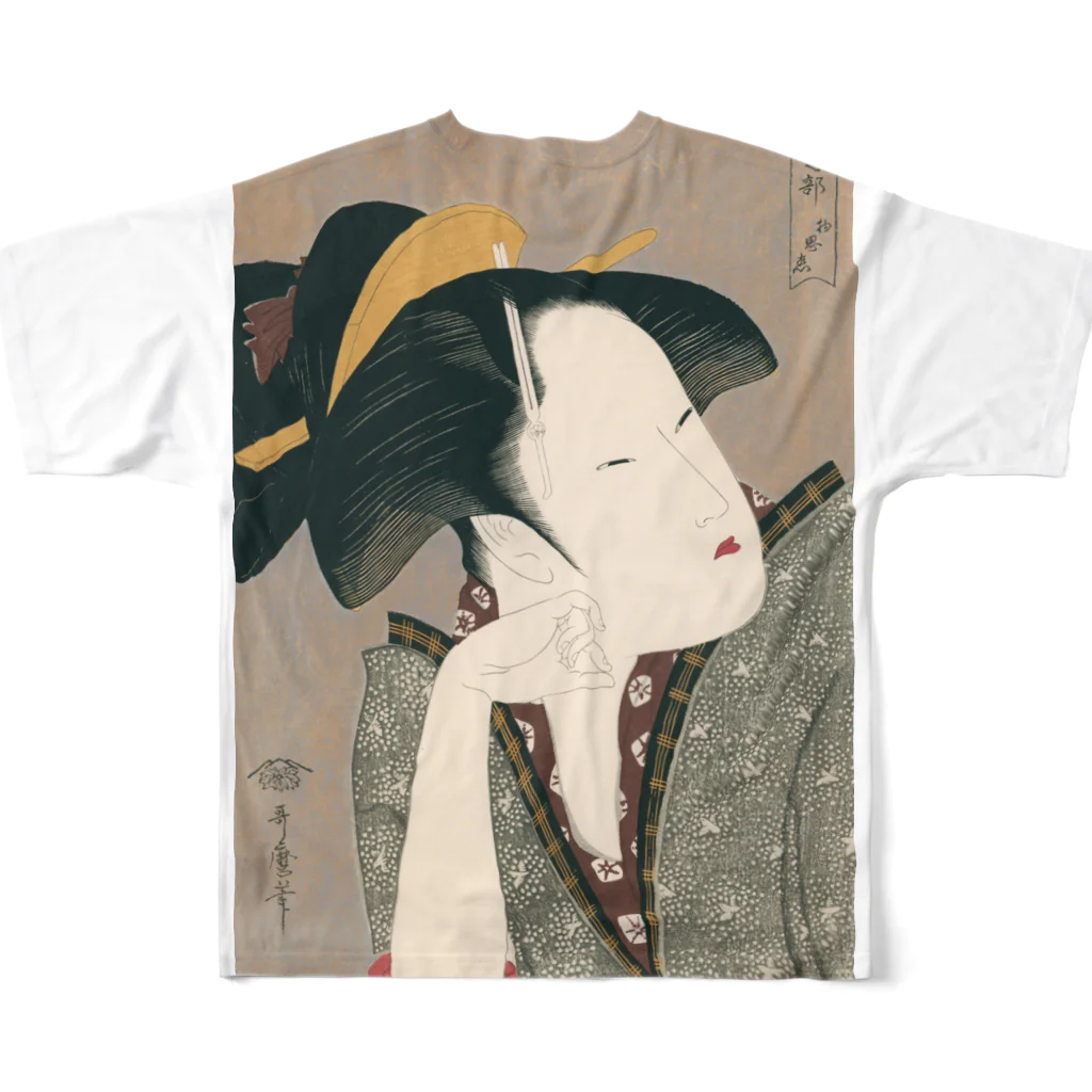 寿めでたや(ukiyoe)の浮世絵：喜多川歌麿_物思恋 フルグラフィックTシャツの背面