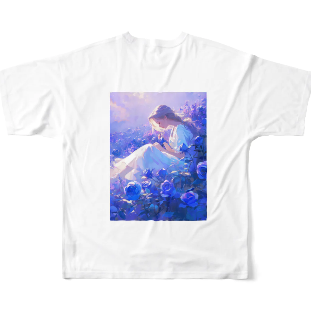 AQUAMETAVERSEの薔薇の香りに包まれて　BLUE PLUM  691 All-Over Print T-Shirt :back