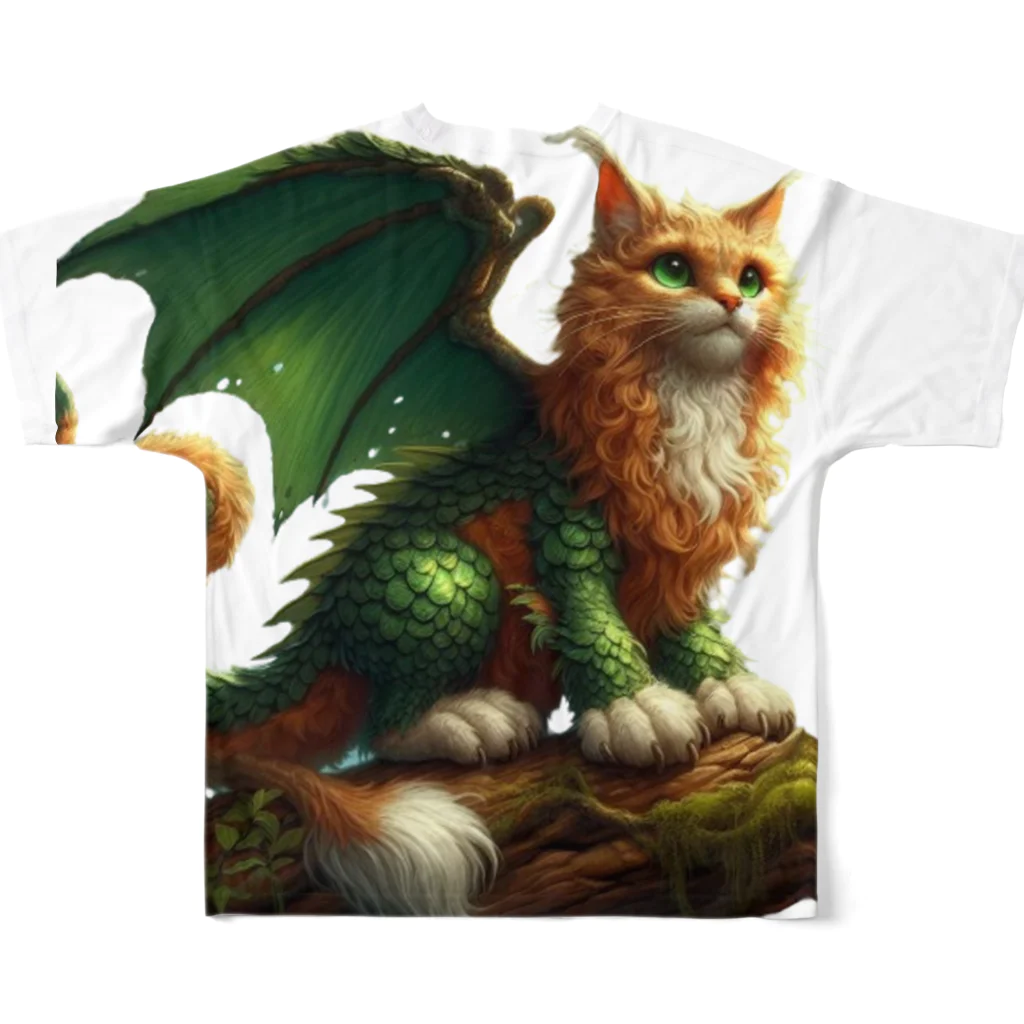 nekodoragonの森の猫ドラゴン　背景透過ver All-Over Print T-Shirt :back