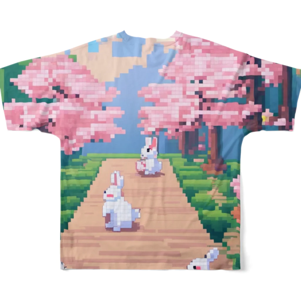 ruiruirのドット絵　子うさぎ　春のお散歩 All-Over Print T-Shirt :back