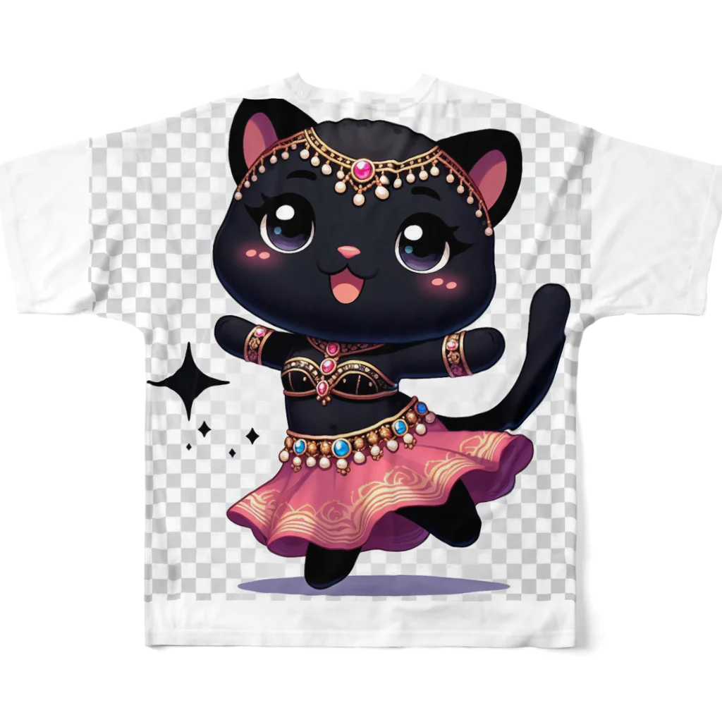 ベリーBellyの黒猫ベリーダンス フルグラフィックTシャツの背面