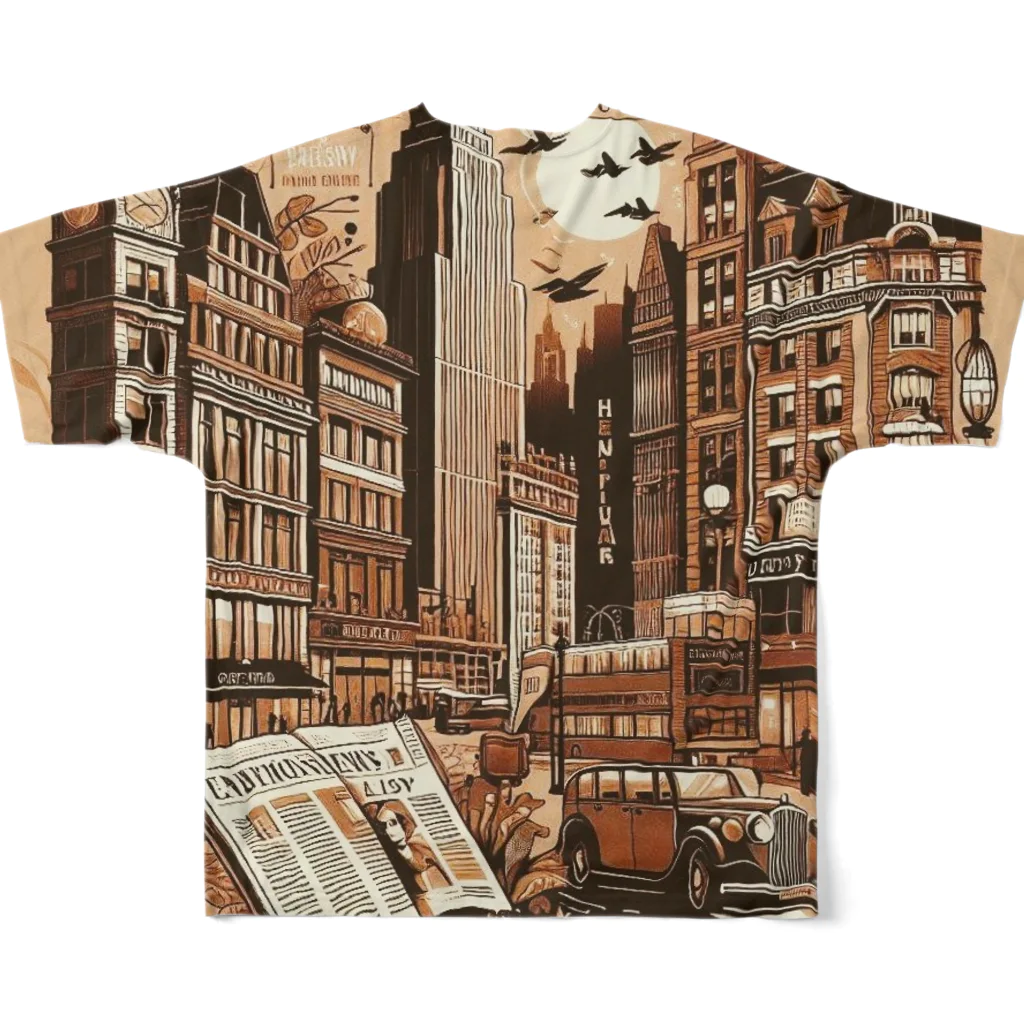 終わらない夢に🌈のセピア色の街 フルグラフィックTシャツの背面