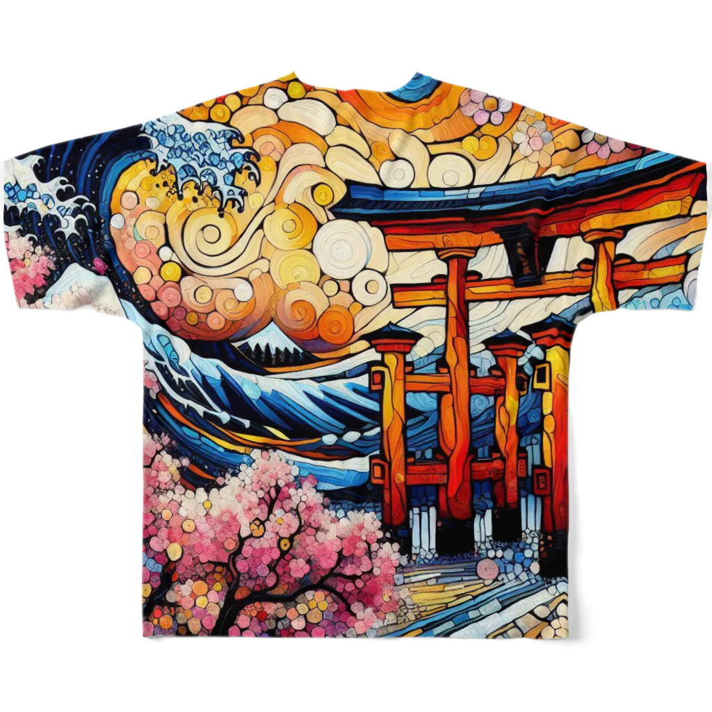 tohateの鳥居と桜 フルグラフィックTシャツの背面