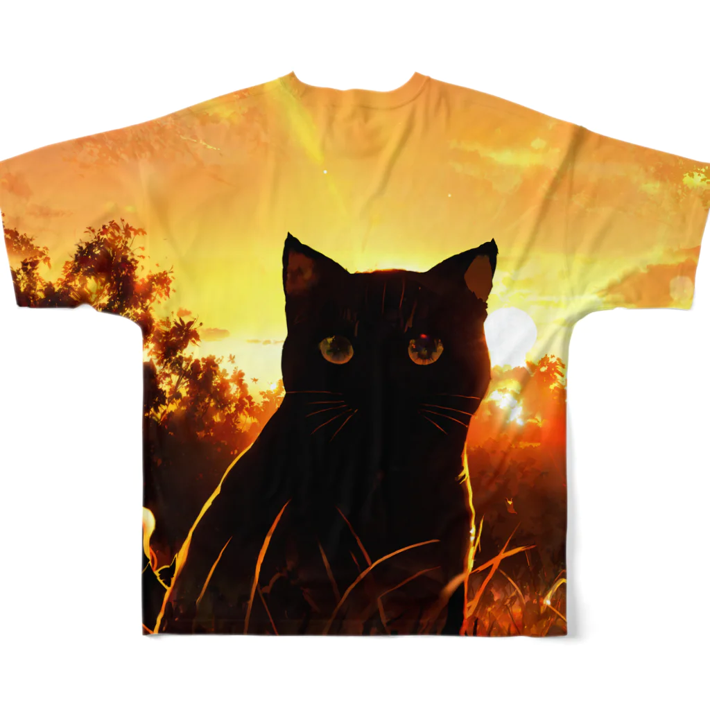 猫との風景の夕焼けと猫001 All-Over Print T-Shirt :back