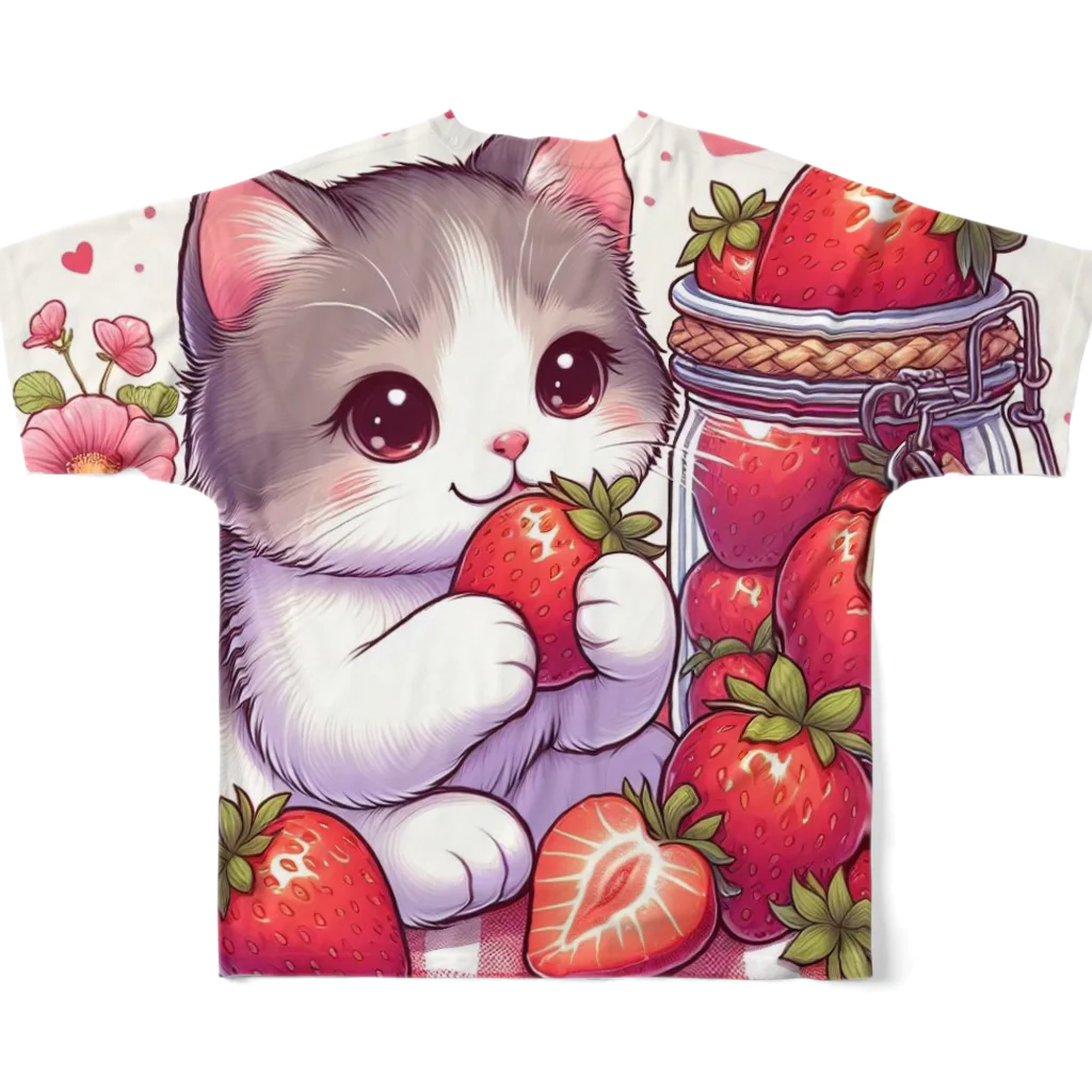 いちごと一緒🍓のいちごと猫シリーズ All-Over Print T-Shirt :back