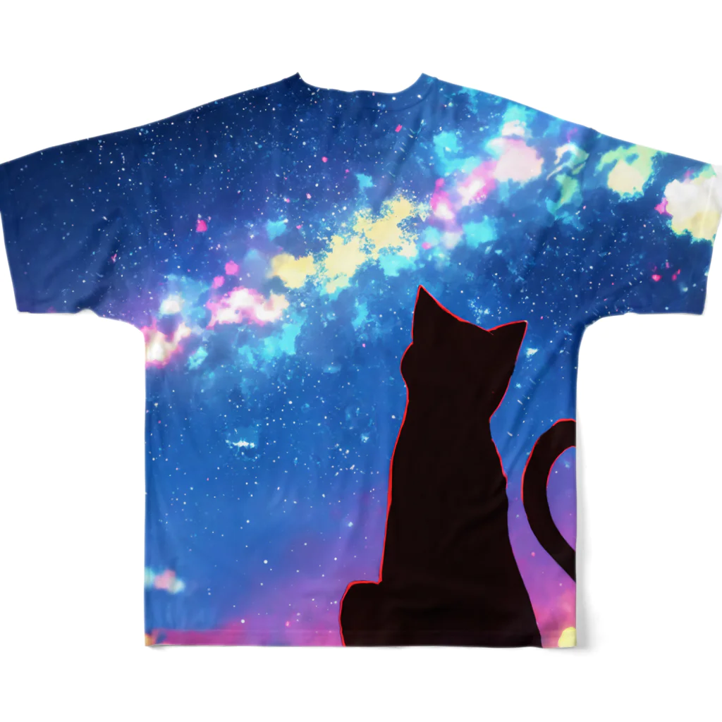 猫との風景の風景_星空と猫001 フルグラフィックTシャツの背面