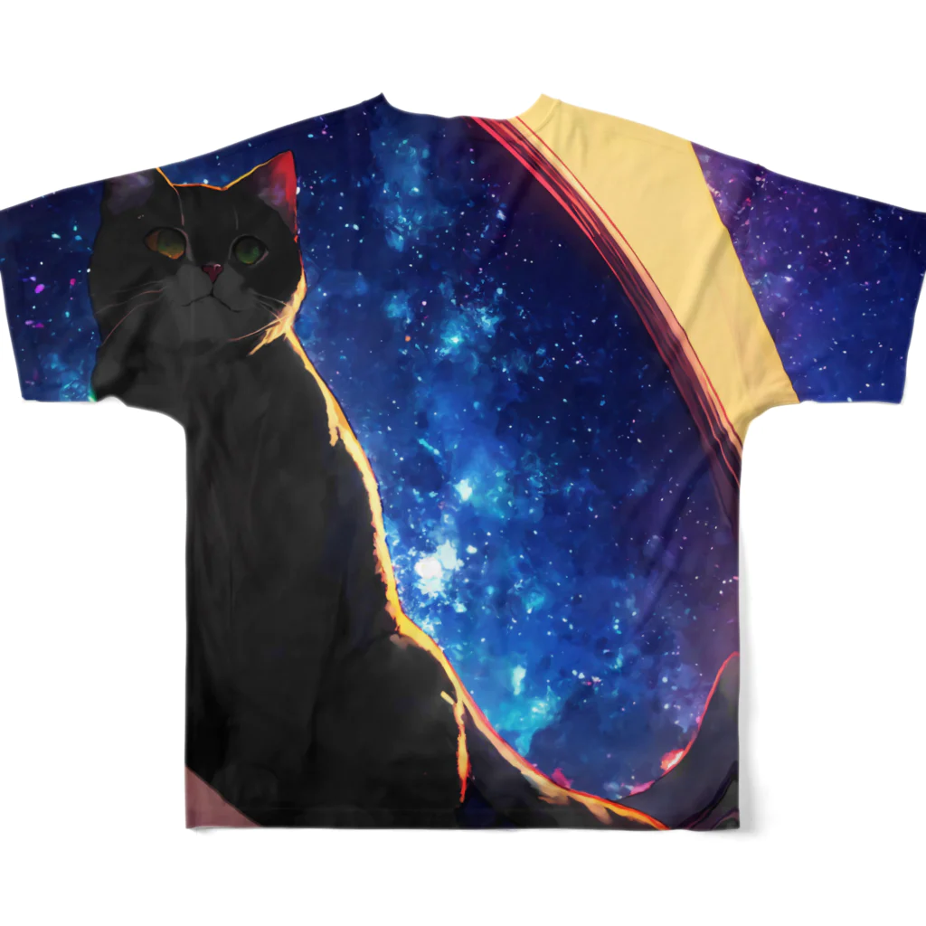 猫との風景の風景_星空と猫002 フルグラフィックTシャツの背面