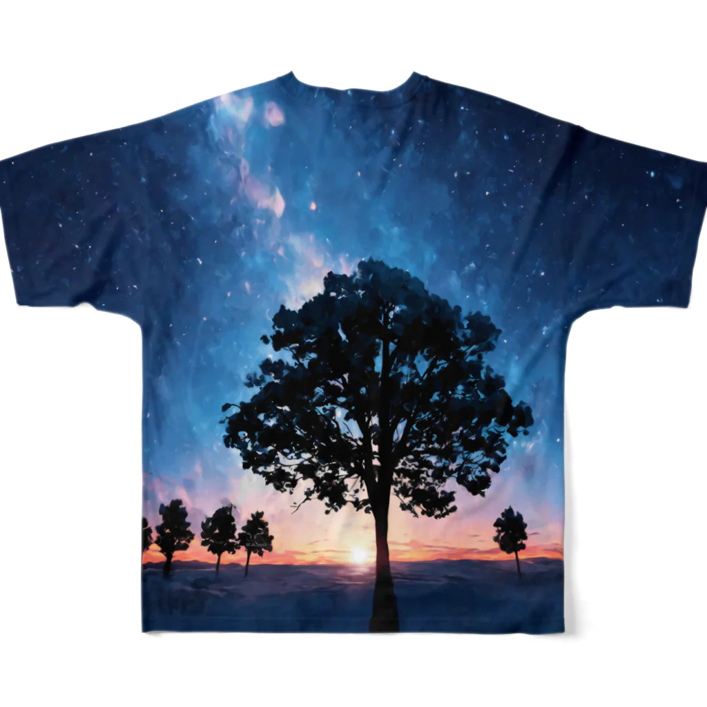 猫との風景の風景_星空と木 フルグラフィックTシャツの背面