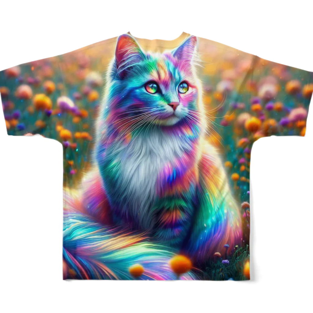 momonekokoの虹色に輝く優雅な猫 All-Over Print T-Shirt :back