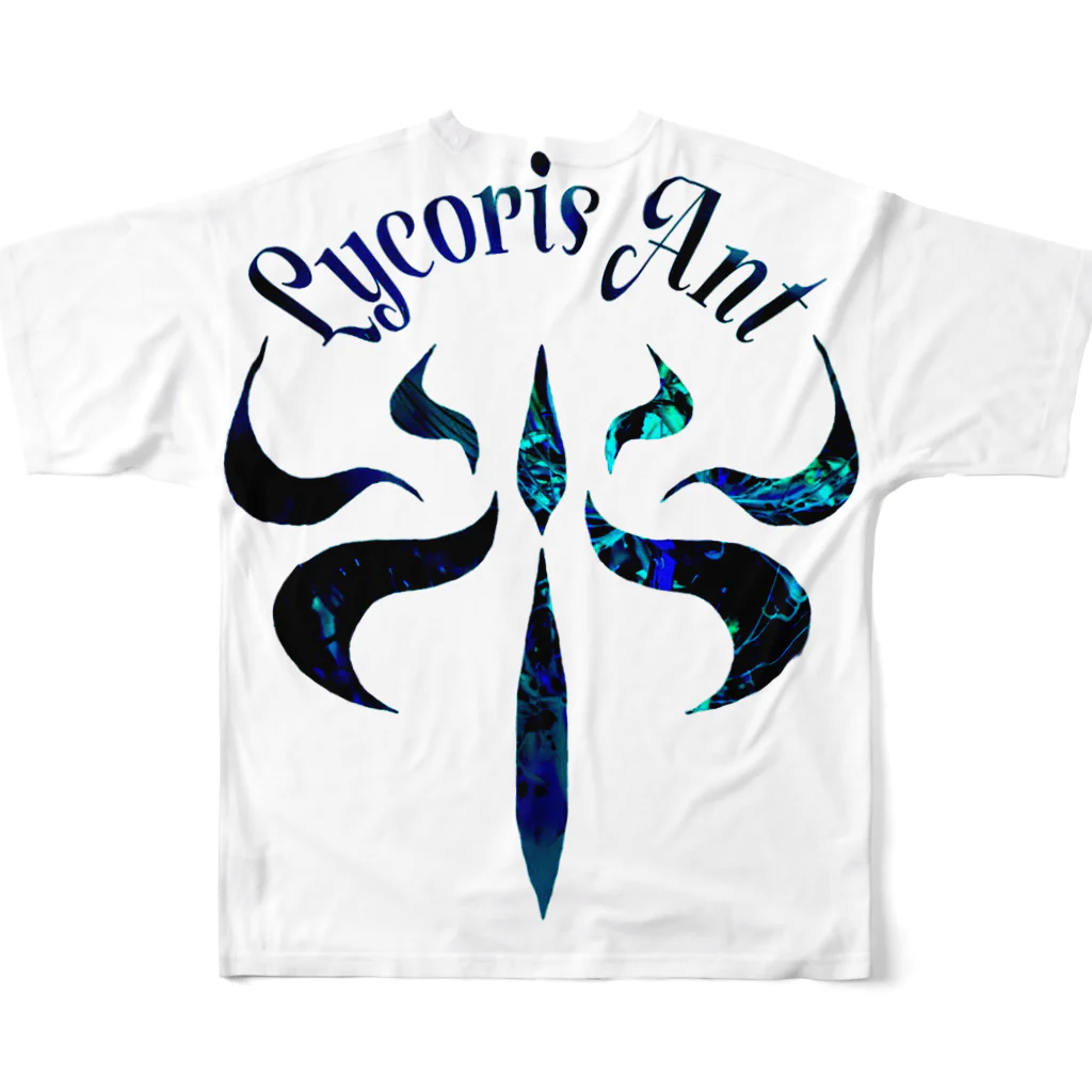 Lycoris Ant～リコリスアント～のLycorisAnt（リコリスアント）ロゴ（青） All-Over Print T-Shirt :back