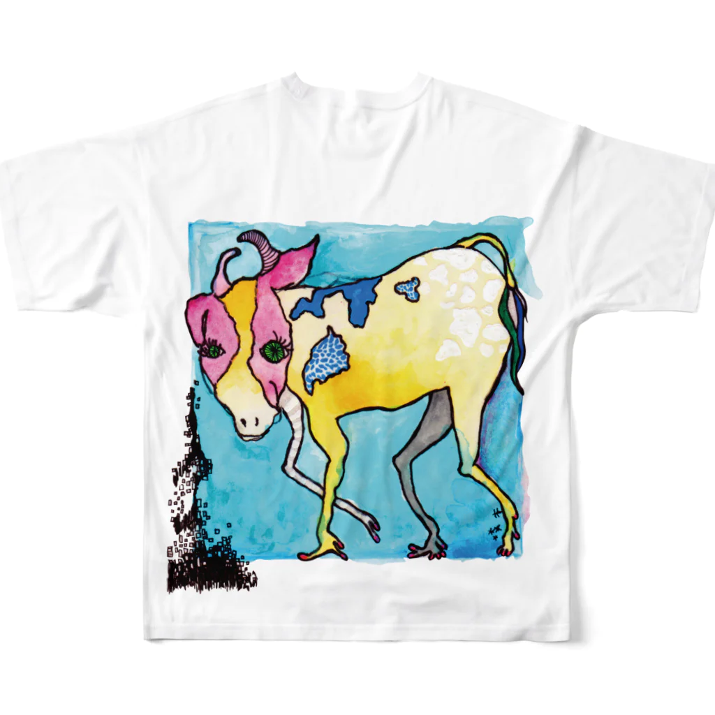 marukokaasan_のかわいい牛 フルグラフィックTシャツの背面