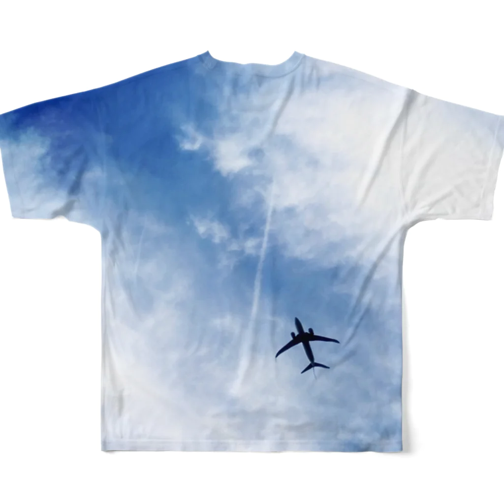 kayuuの夏の青空と飛行機 フルグラフィックTシャツの背面