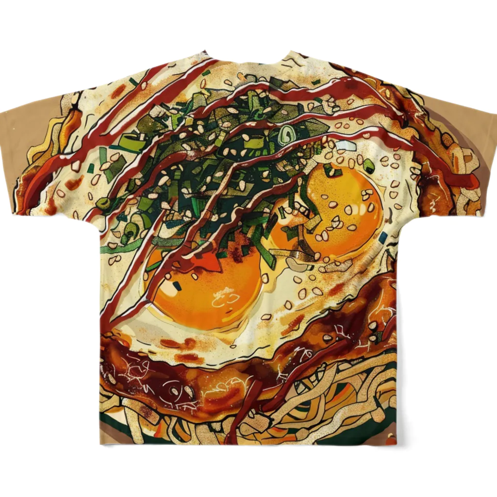 AQUAMETAVERSEの目玉焼きを乗せたお好みモダン焼き　kouchan 1616 フルグラフィックTシャツの背面