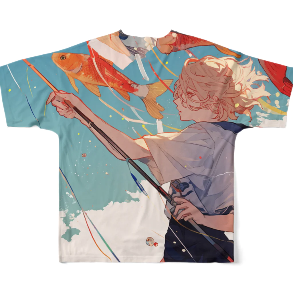 AQUAMETAVERSEの鯉のぼりを操る男の子　ラフルール　1859 All-Over Print T-Shirt :back