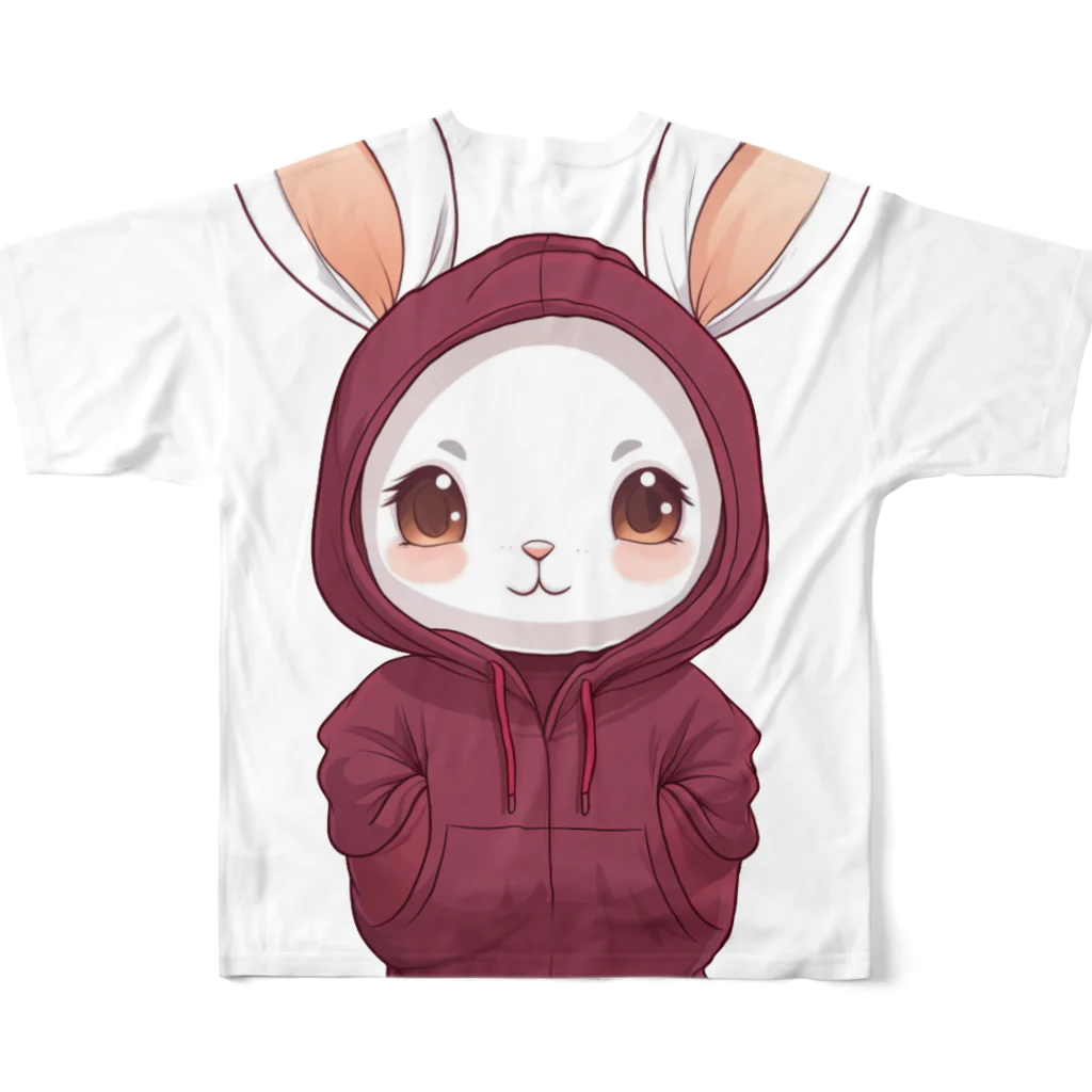 Vasetti_pressの赤パーカーを着ているうさぎちゃん フルグラフィックTシャツの背面