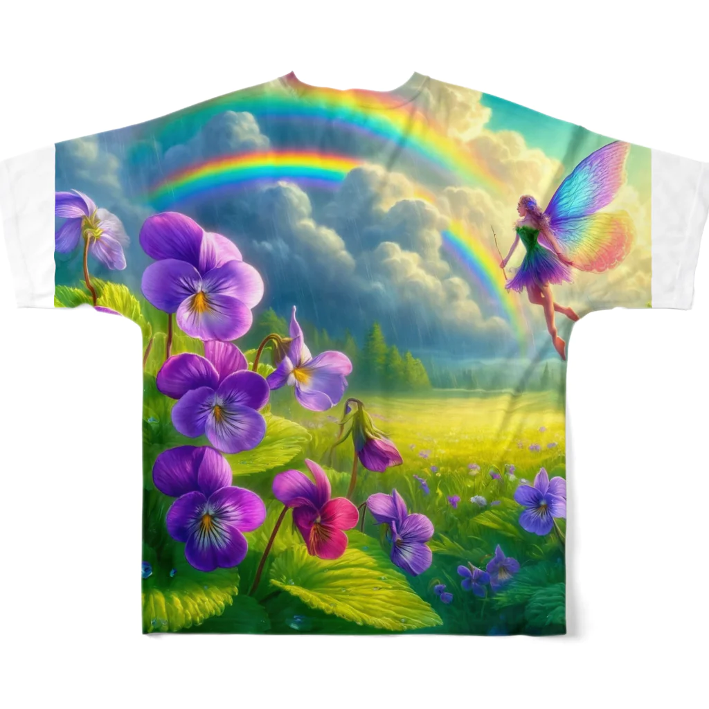 かるるんショップのアヤメと虹と妖精と All-Over Print T-Shirt :back